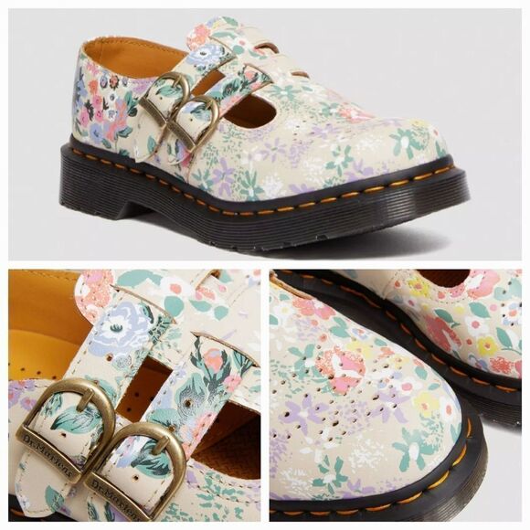 🩵NIB Dr. Martens Parchment Beige Floral Virginia Leather Mary Jane Size 8 - Picture 14 of 16